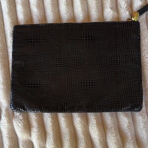 Clare V Collector's Find - Black Textured Clutch - Coated Leather Lasercut
